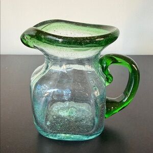 Vintage Small Hand Blown Mexican Art Glass Pitcher.